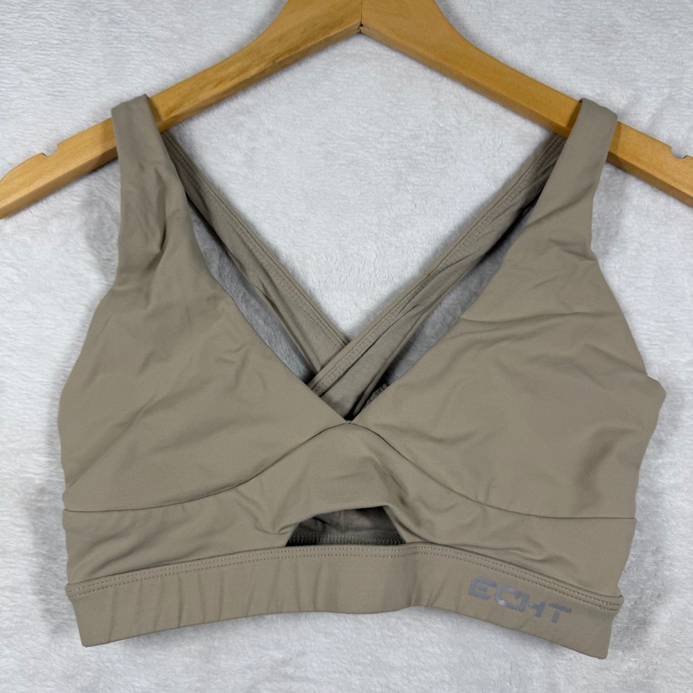 ECHT Arise V-Back Sports Bra Womens Small Taupe Tan Criss Cross Strappy Workout